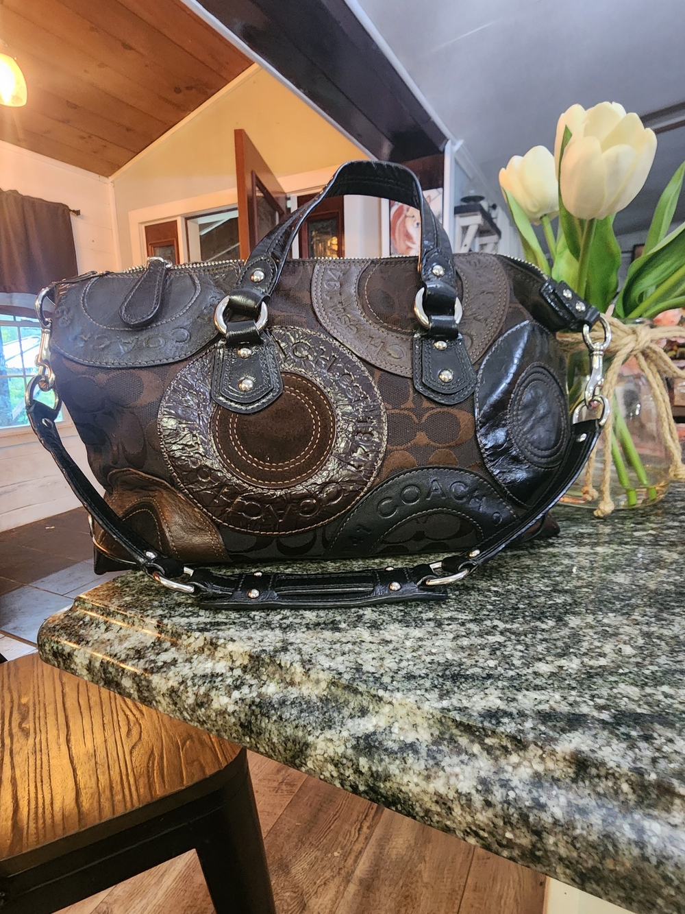 Coach Ashley Pieced Patchwork Satchel-EUC